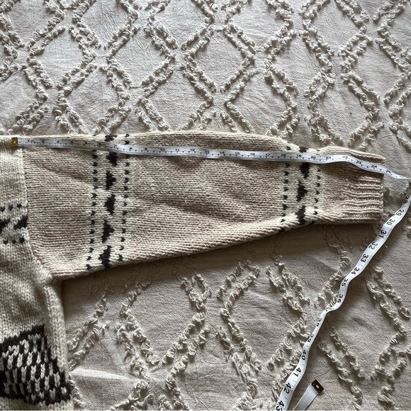 Rare 100% Wool Cardigan Eagle Ski Zip-up Sweater Oversized Cream Brown Unisex - Picture 7 of 9